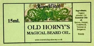 Old Horny's Magical Beard Oil Label